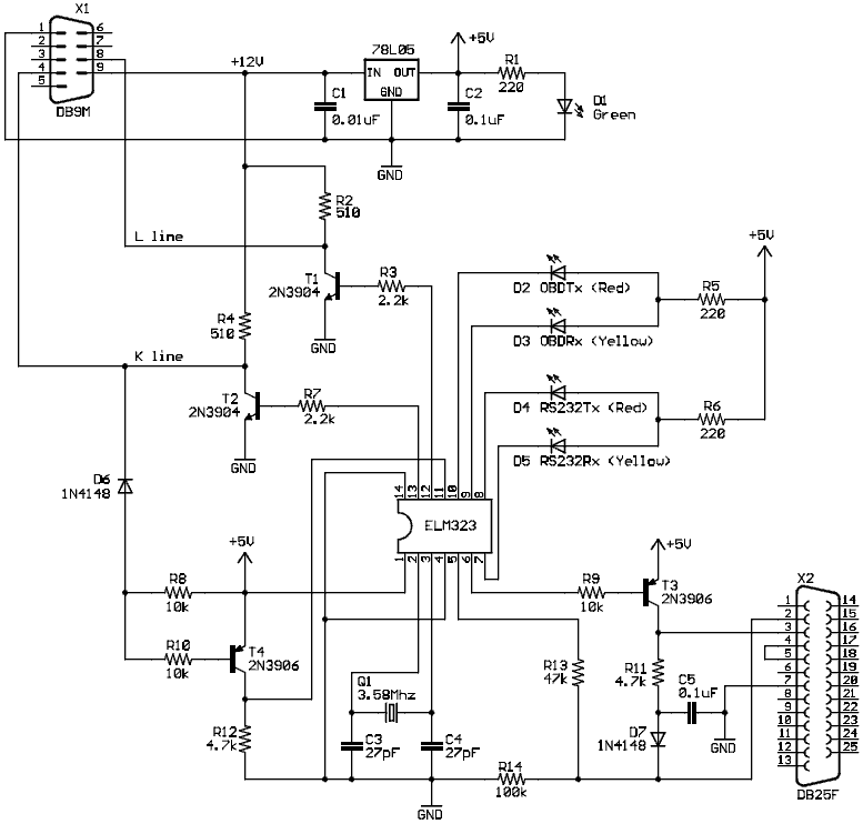 obd ii iso 9141 interface circuit